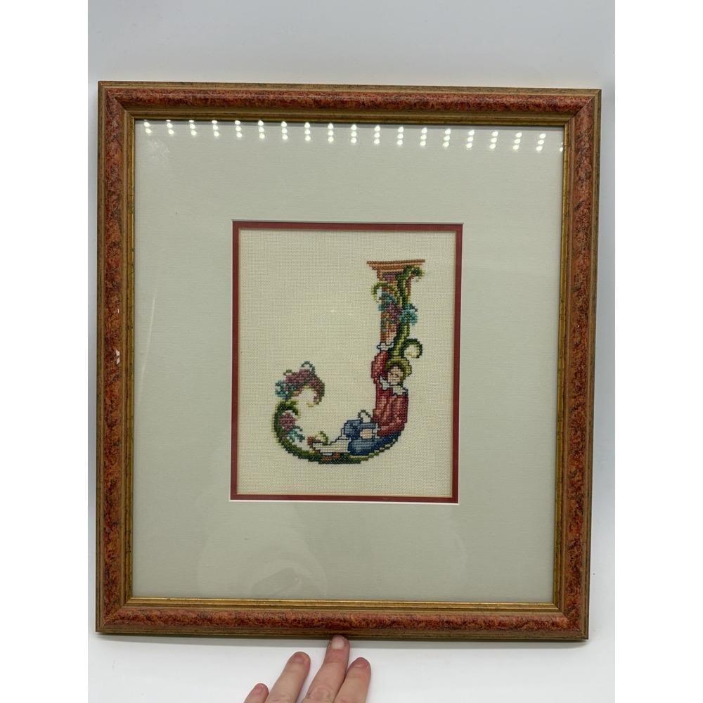Framed Vintage Lanarte Initial‎ Letter J Counted Cross Stitch Picture